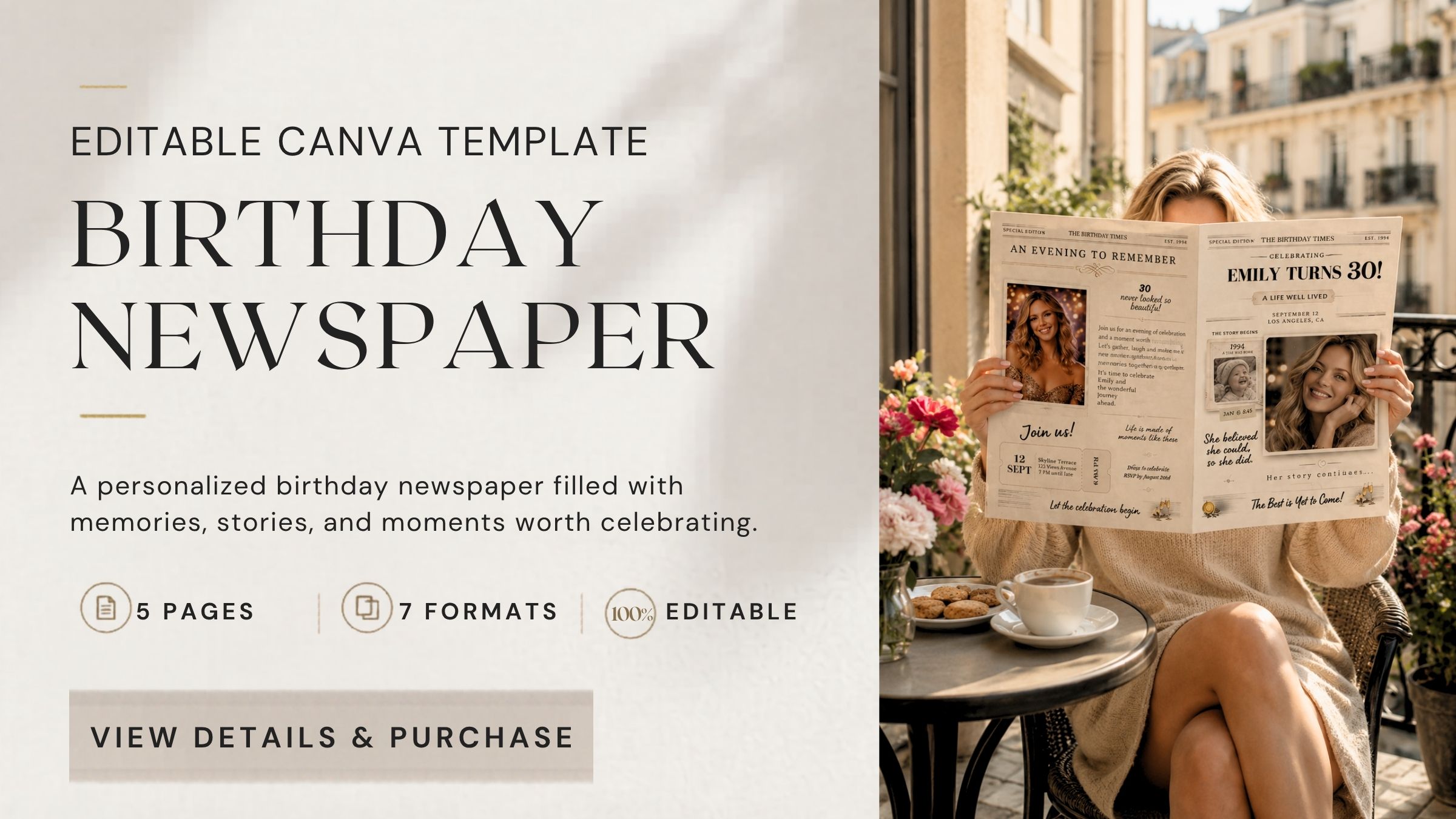 Personalized Birthday Newspaper Canva Template for birthday celebrations