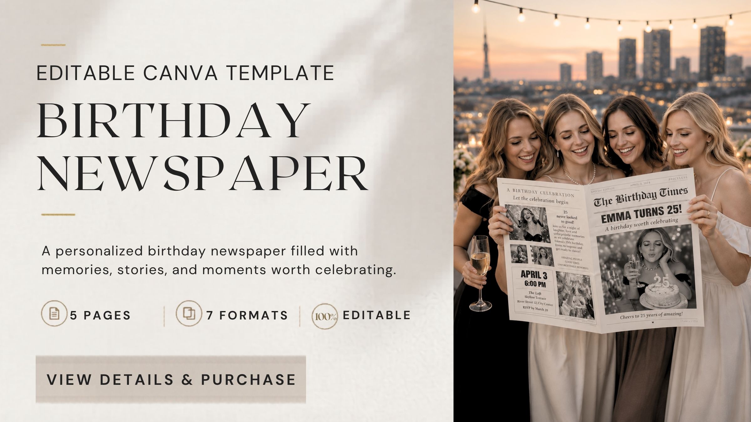 Birthday Newspaper Canva Template – editable birthday newspaper design