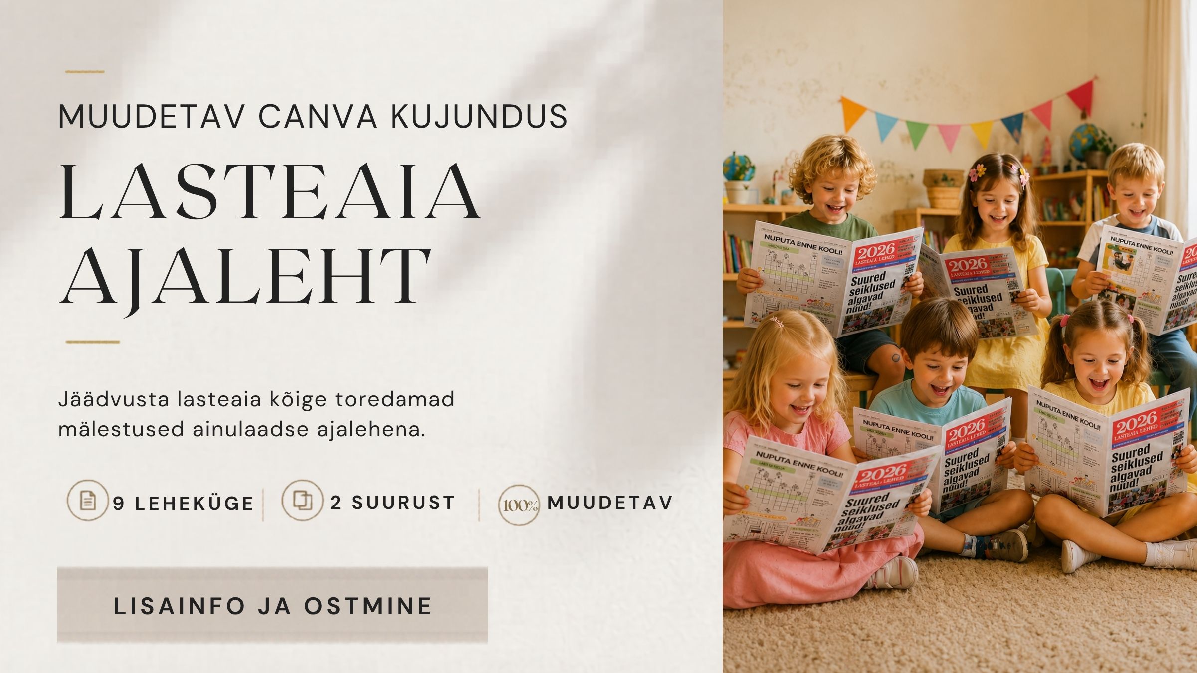Lasteaia lõpetamise ajalehe Canva kujundus – personaalne mälestus lasteaia lõpust