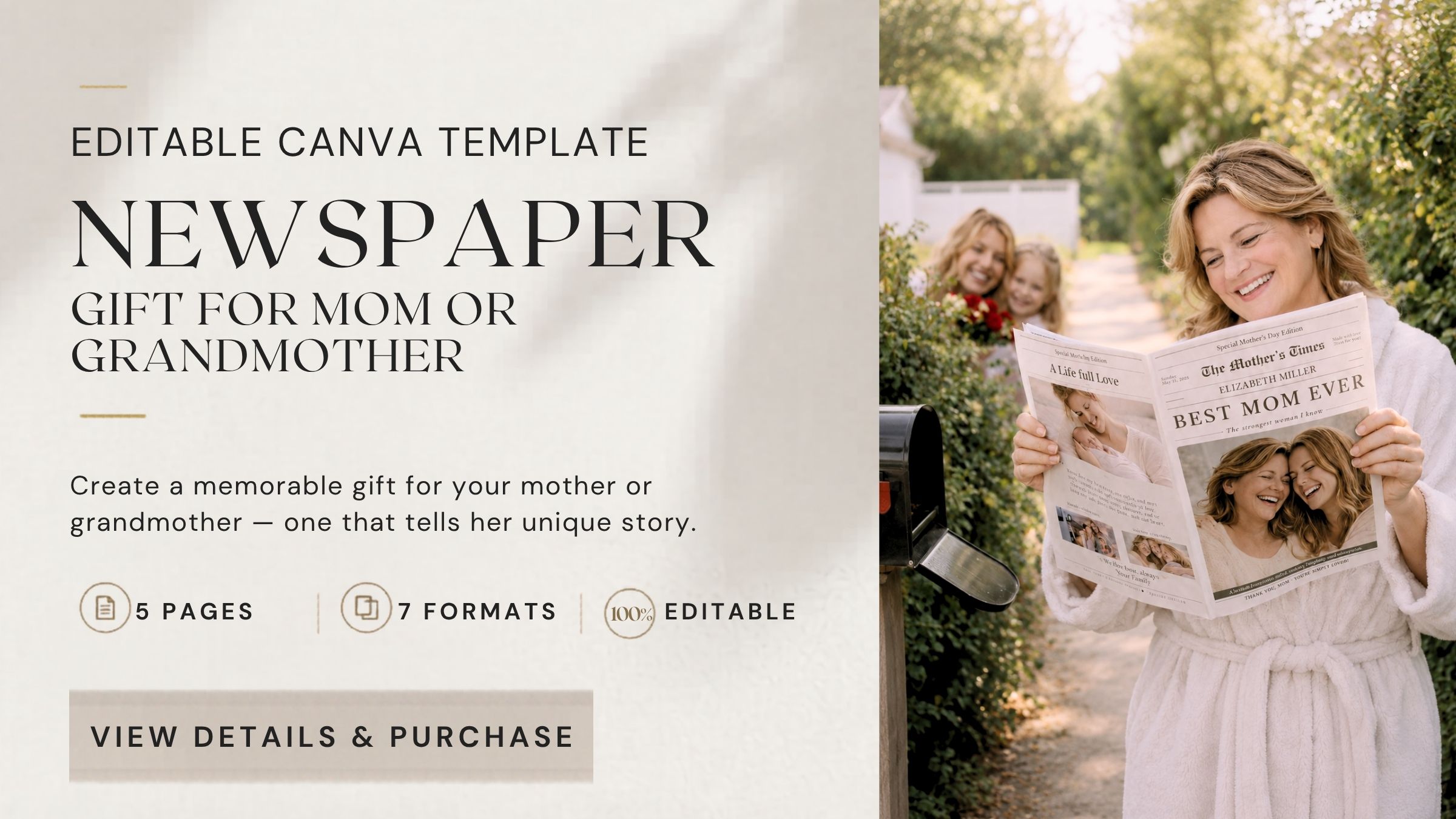 Mother's Day Newspaper Canva Template – personalized gift for mom or grandmother