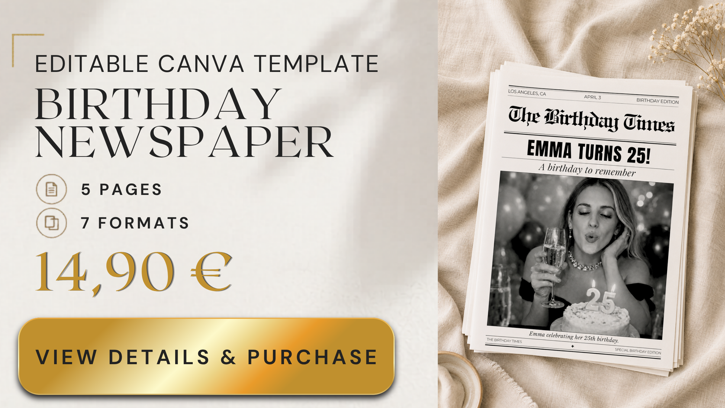 Birthday Newspaper Canva Template – editable birthday newspaper design